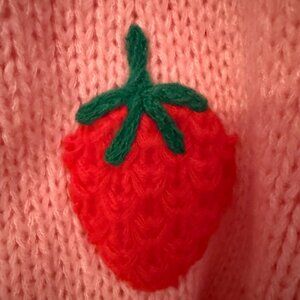 PINK SWEATER WITH LARGE  RED STRAWBERRIES